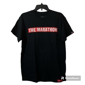 Black and red The Marathon short sleeve T-shirt.